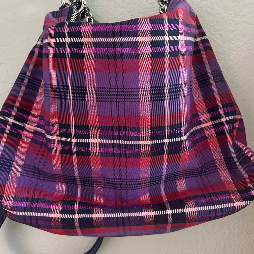 Coach Poppy Tartan Purple and Pink Plaid Shoulder Bag NWOT - Picture 6 of 9